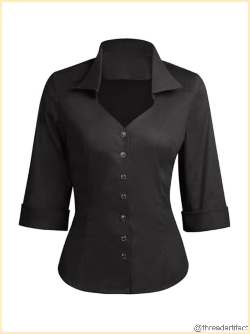 Women's Classic Fit Cotton Button Down Blouse 3/4 Sleeve Retro Work Top